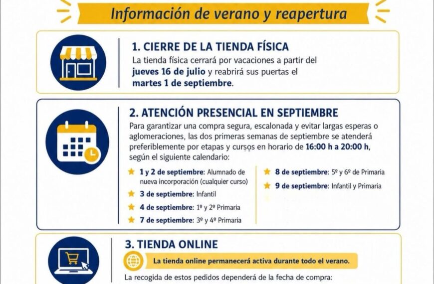 Horario y días apertura de la tienda escolar